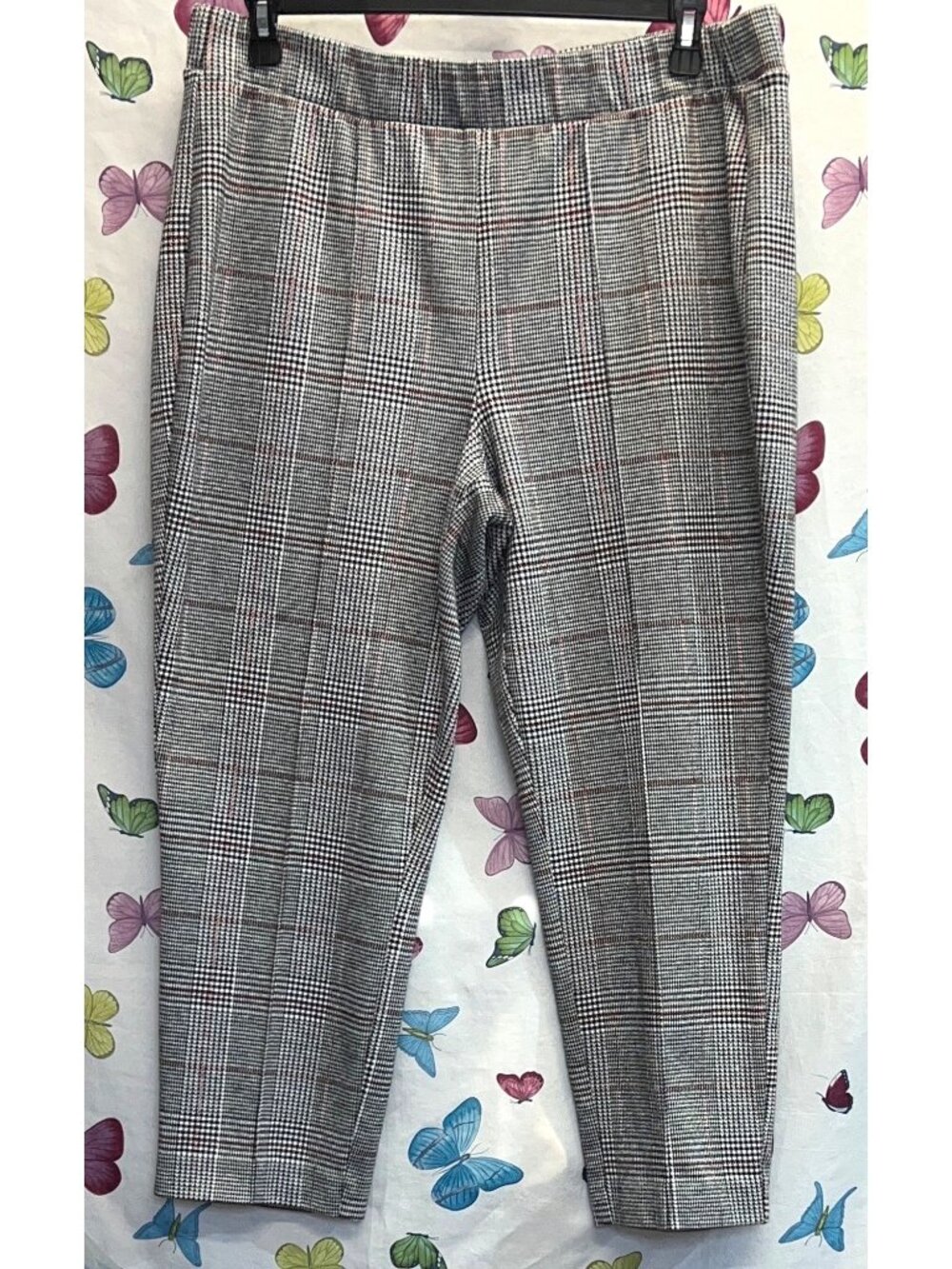 Croft & Barrow Plaid Womens Cropped Pants XXL High Waist Stretch Polyester/Spand